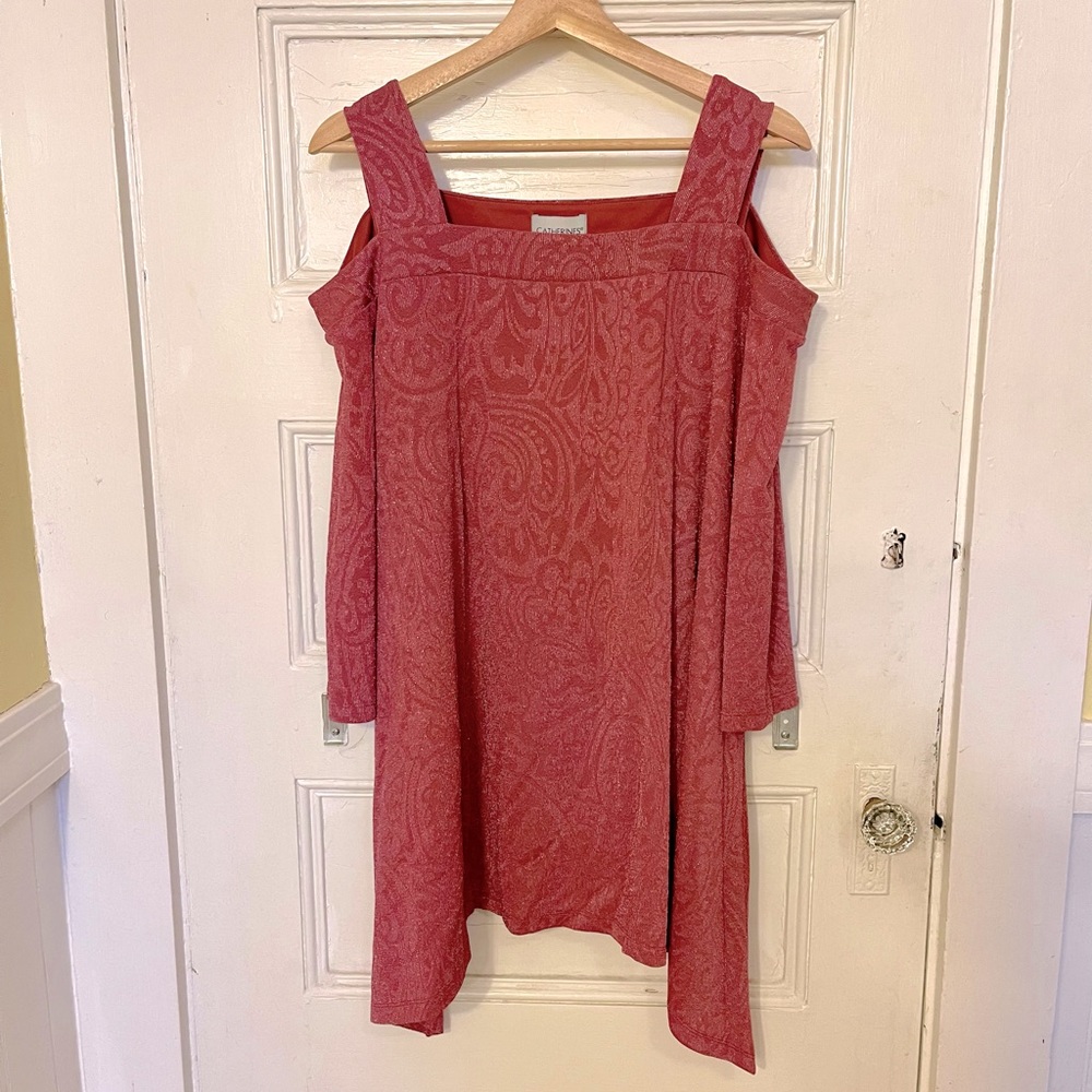 NWT Size 1X Catherines Metallic Dusty Rose Mauve Cold Shoulder Blouse